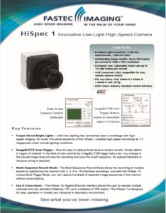 Fastec Imaging HiSpec 1 high speed camera datasheet with camera features and specifications