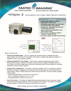 Fastec Imaging HiSpec 2 high speed camera datasheet with camera features and specifications