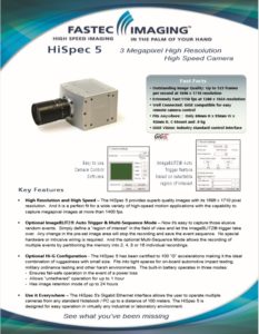 Fastec Imaging HiSpec 5 high speed camera datasheet with camera features and specifications