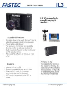 Fastec Imaging IL3 high speed camera datasheet with camera features and specifications
