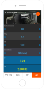 Use the Fastec Camera Calculator App to choose the best light settings