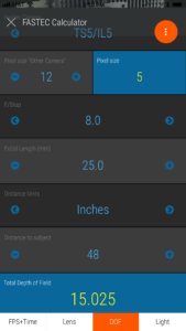 Use the Fastec Camera Calculator App to set up depth of field